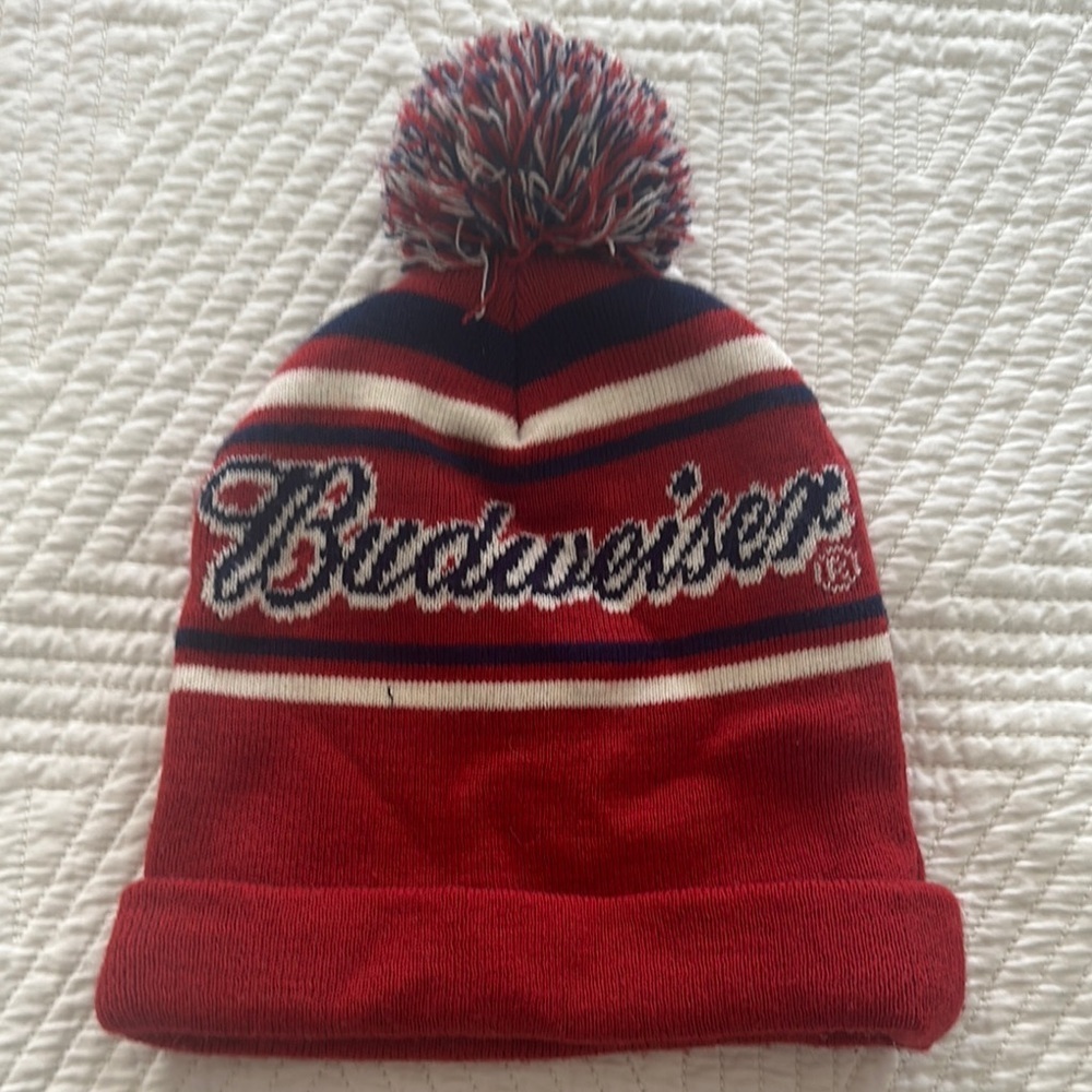 Budweiser Red and White Knit Beanie Hat